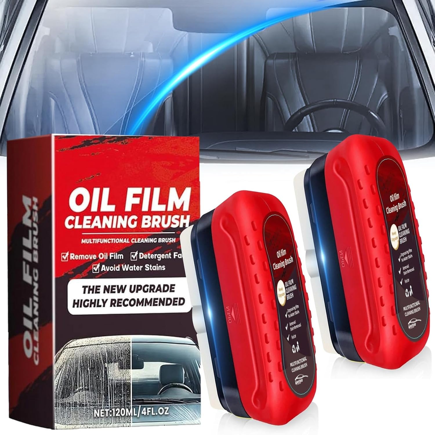 Automotive Oil Film Cleaning Brush New Glass Coating for Windshield Glass Oil Film Remover, Strong Front Windshield Remover for Windshield Improves Clarity and Visibility