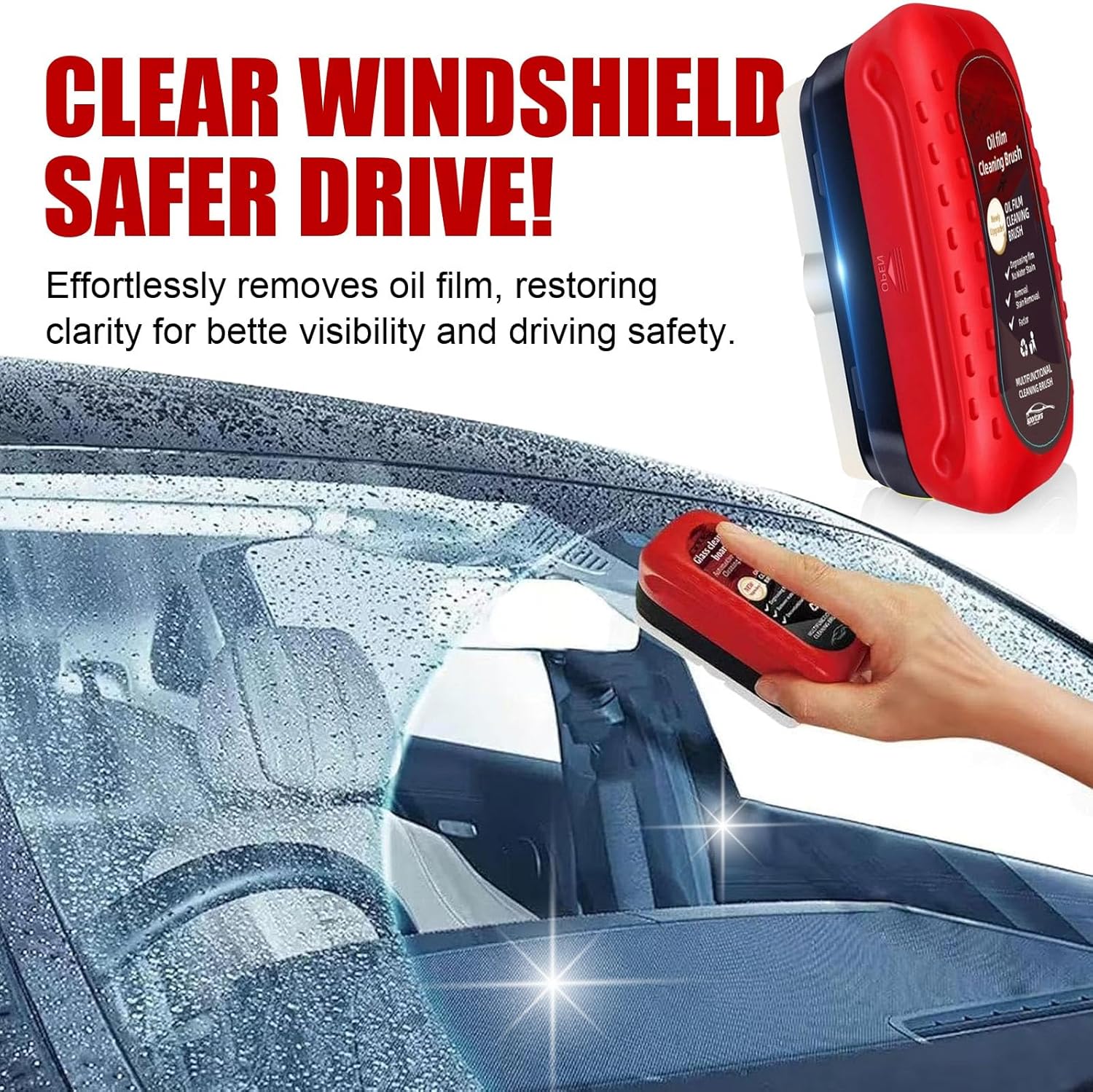 Automotive Oil Film Cleaning Brush New Glass Coating for Windshield Glass Oil Film Remover, Strong Front Windshield Remover for Windshield Improves Clarity and Visibility