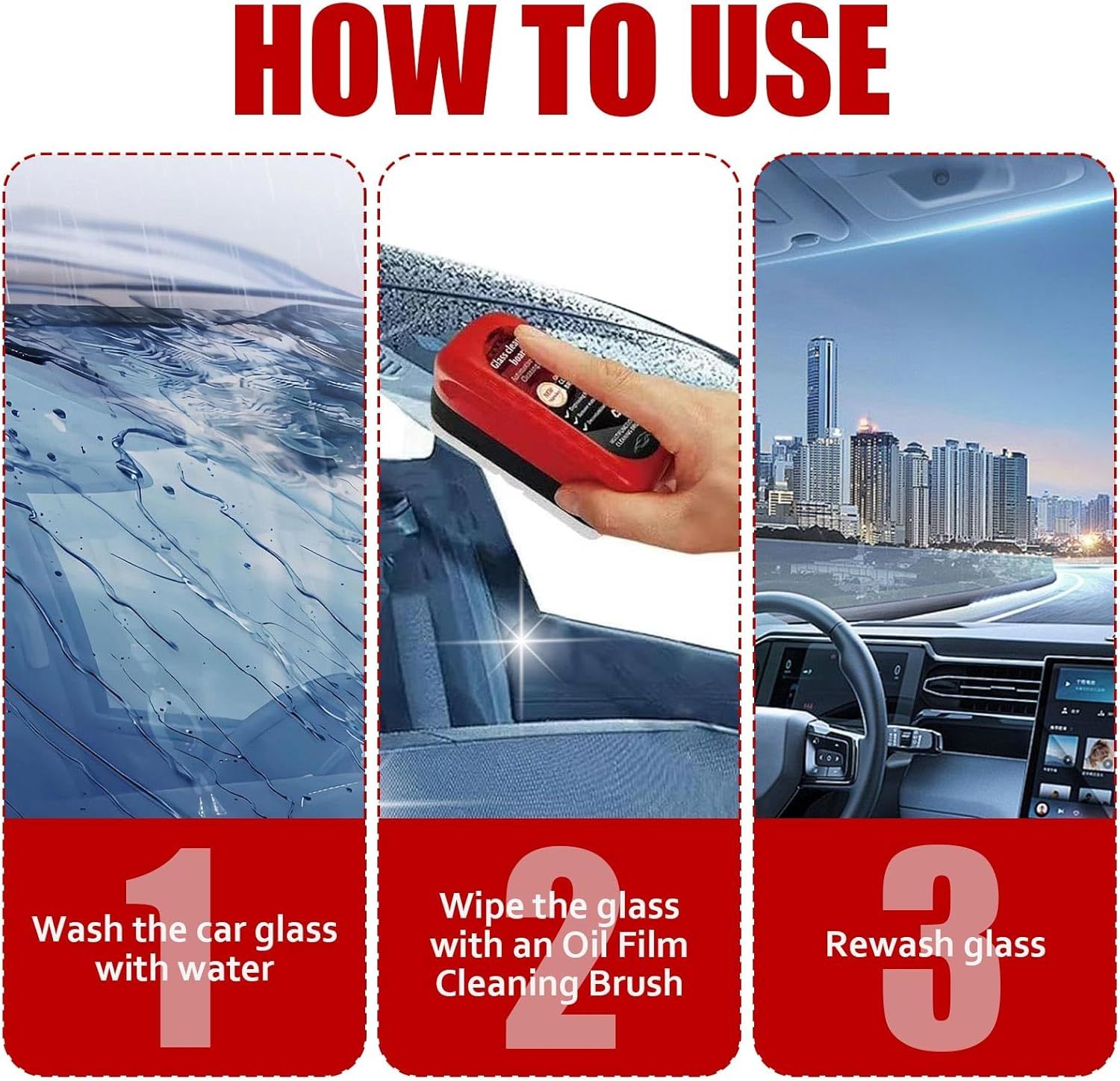 Automotive Oil Film Cleaning Brush New Glass Coating for Windshield Glass Oil Film Remover, Strong Front Windshield Remover for Windshield Improves Clarity and Visibility
