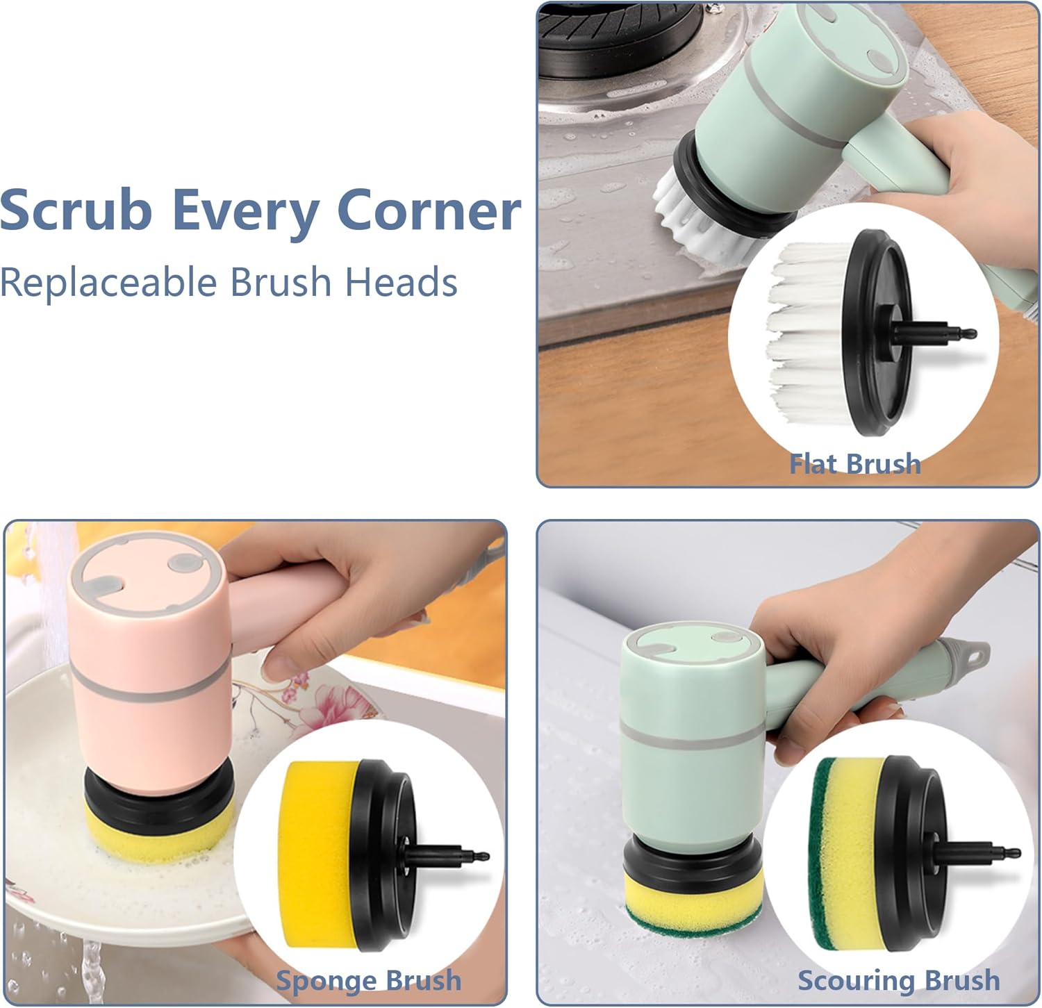 Electric Spin Scrubber Cleaning Brush:Rechargeable Scrubber Brush with 3 Replaceable Brush Heads,Handheld Cordless Power Scrubber,Cleaning Tools for Bathtub,Floor,Wall,Tile,Sink