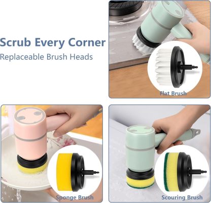 Electric Spin Scrubber Cleaning Brush:Rechargeable Scrubber Brush with 3 Replaceable Brush Heads,Handheld Cordless Power Scrubber,Cleaning Tools for Bathtub,Floor,Wall,Tile,Sink