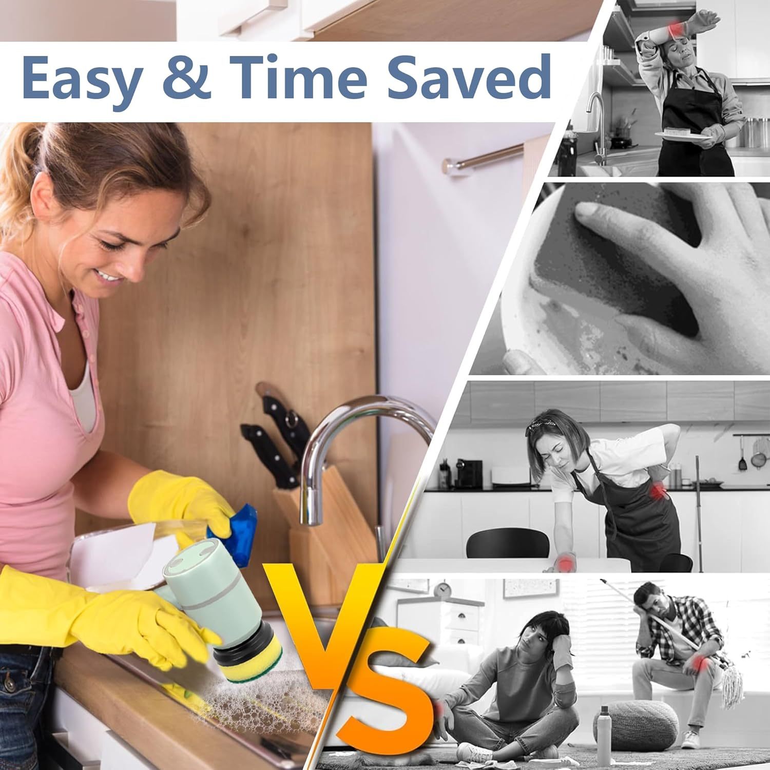 Electric Spin Scrubber Cleaning Brush:Rechargeable Scrubber Brush with 3 Replaceable Brush Heads,Handheld Cordless Power Scrubber,Cleaning Tools for Bathtub,Floor,Wall,Tile,Sink