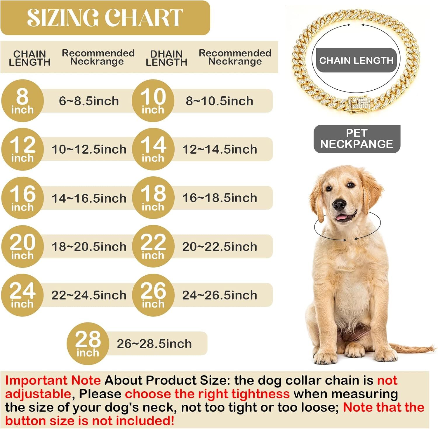 Dog Chain Diamond Collar Walking Metal Chain Necklace with Secure Buckle Pet Cuban Style Collar Jewelry Accessories for Small Medium Large Dog Cats