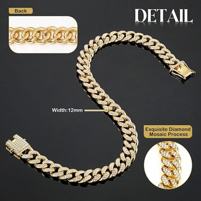 Dog Chain Diamond Collar Walking Metal Chain Necklace with Secure Buckle Pet Cuban Style Collar Jewelry Accessories for Small Medium Large Dog Cats
