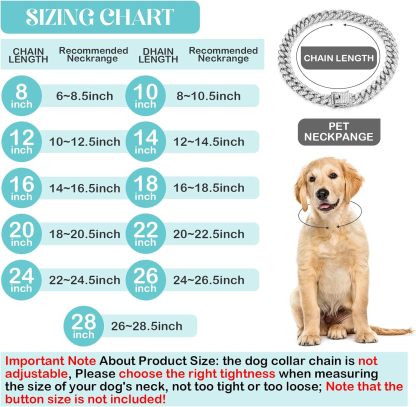 Dog Chain Diamond Collar Walking Metal Chain Necklace with Secure Buckle Pet Cuban Style Collar Jewelry Accessories for Small Medium Large Dog Cats
