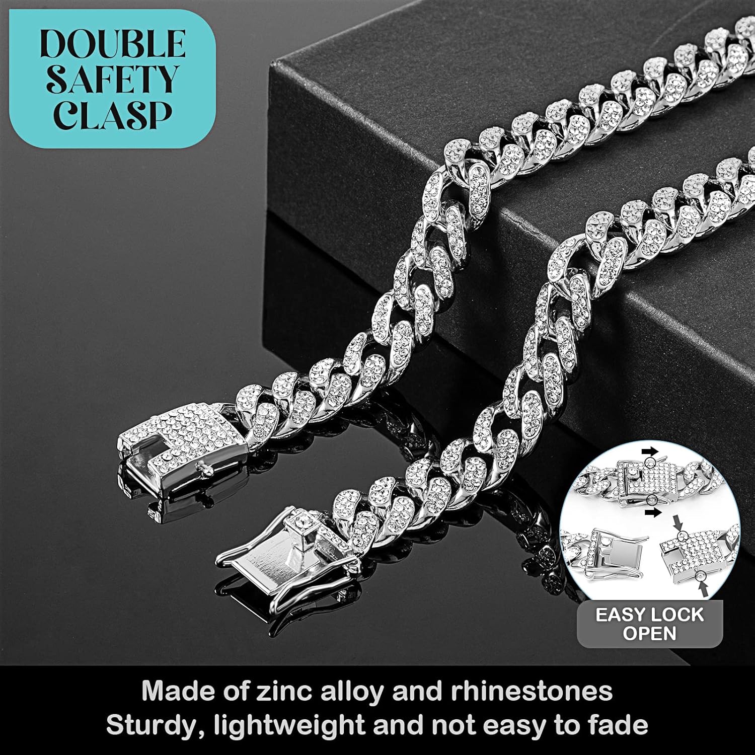 Dog Chain Diamond Collar Walking Metal Chain Necklace with Secure Buckle Pet Cuban Style Collar Jewelry Accessories for Small Medium Large Dog Cats