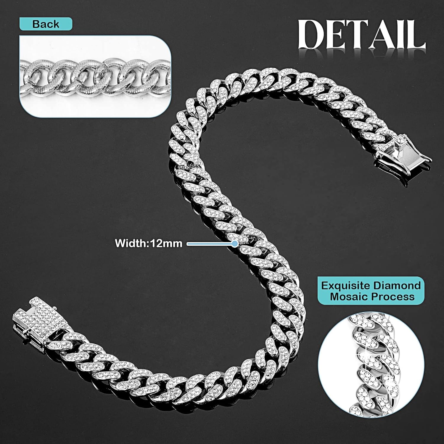 Dog Chain Diamond Collar Walking Metal Chain Necklace with Secure Buckle Pet Cuban Style Collar Jewelry Accessories for Small Medium Large Dog Cats