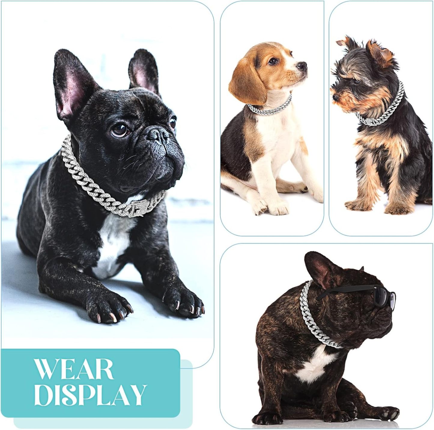 Dog Chain Diamond Collar Walking Metal Chain Necklace with Secure Buckle Pet Cuban Style Collar Jewelry Accessories for Small Medium Large Dog Cats