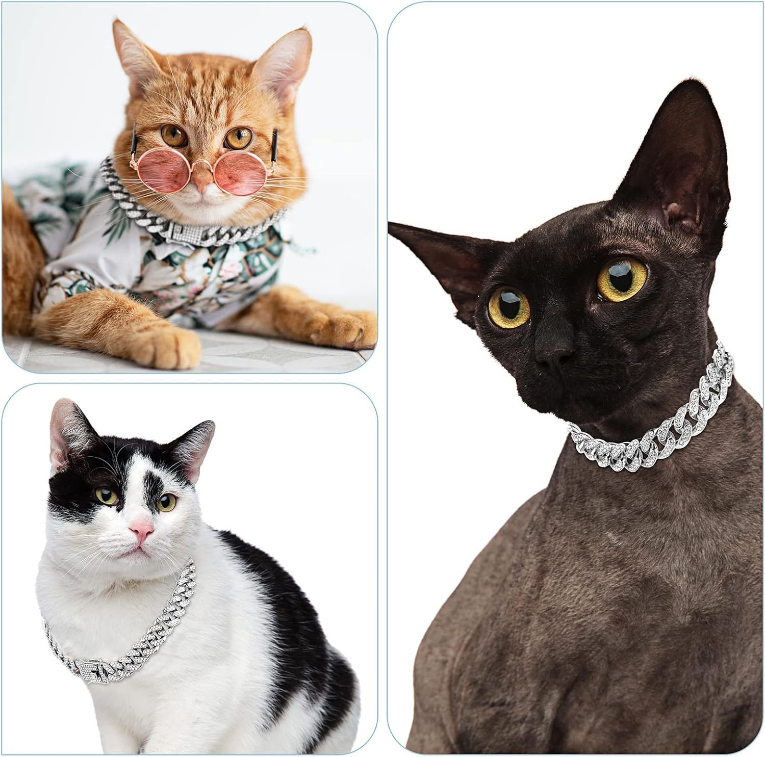 Dog Chain Diamond Collar Walking Metal Chain Necklace with Secure Buckle Pet Cuban Style Collar Jewelry Accessories for Small Medium Large Dog Cats