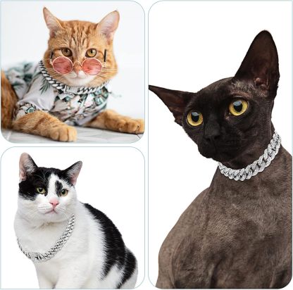 Dog Chain Diamond Collar Walking Metal Chain Necklace with Secure Buckle Pet Cuban Style Collar Jewelry Accessories for Small Medium Large Dog Cats