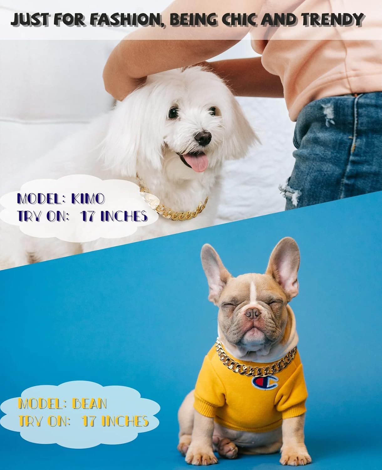 Gold Chain Dog Collar  Width Cuban Link Dog Necklace, Cute Fashion Pet Collar for Small Dogs Puppy, Light Metal Jewelry Chain Puppy Accessories 