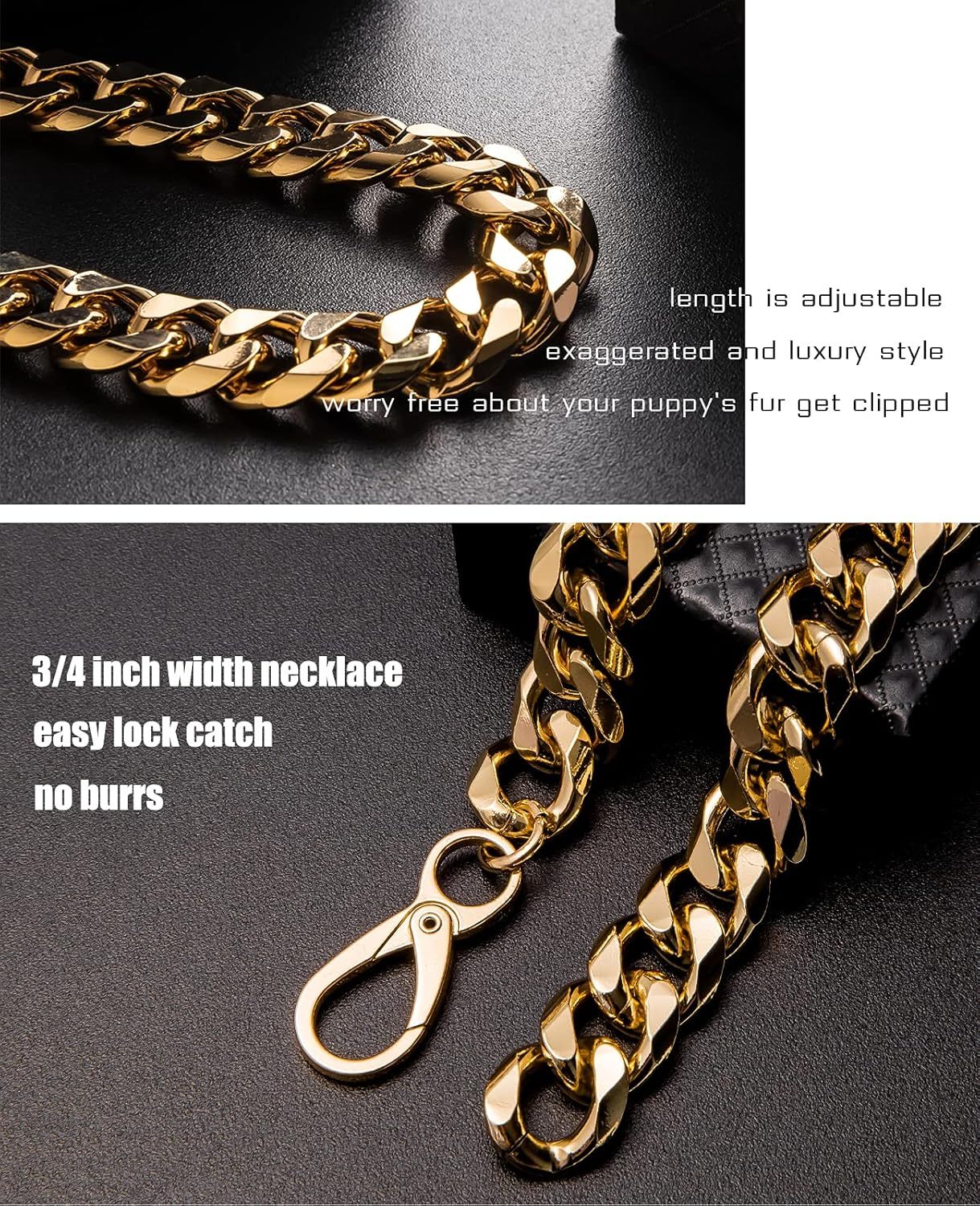 Gold Chain Dog Collar  Width Cuban Link Dog Necklace, Cute Fashion Pet Collar for Small Dogs Puppy, Light Metal Jewelry Chain Puppy Accessories 
