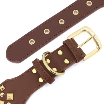2 inch Wide Studded PU Leather Dog Collars for Medium Dogs, Unique Rivet Design Handmade Luxury Durable Dog Collar 