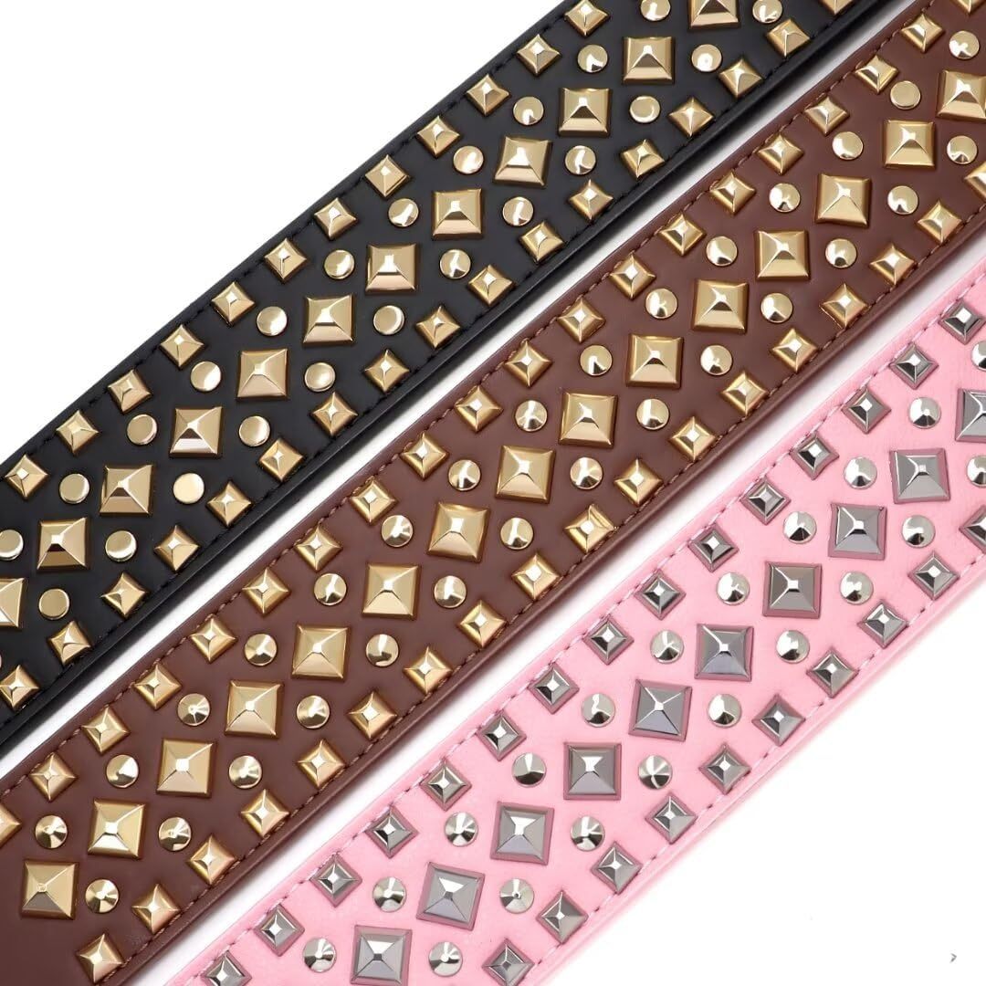 2 inch Wide Studded PU Leather Dog Collars for Medium Dogs, Unique Rivet Design Handmade Luxury Durable Dog Collar 
