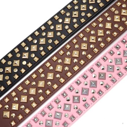 2 inch Wide Studded PU Leather Dog Collars for Medium Dogs, Unique Rivet Design Handmade Luxury Durable Dog Collar 