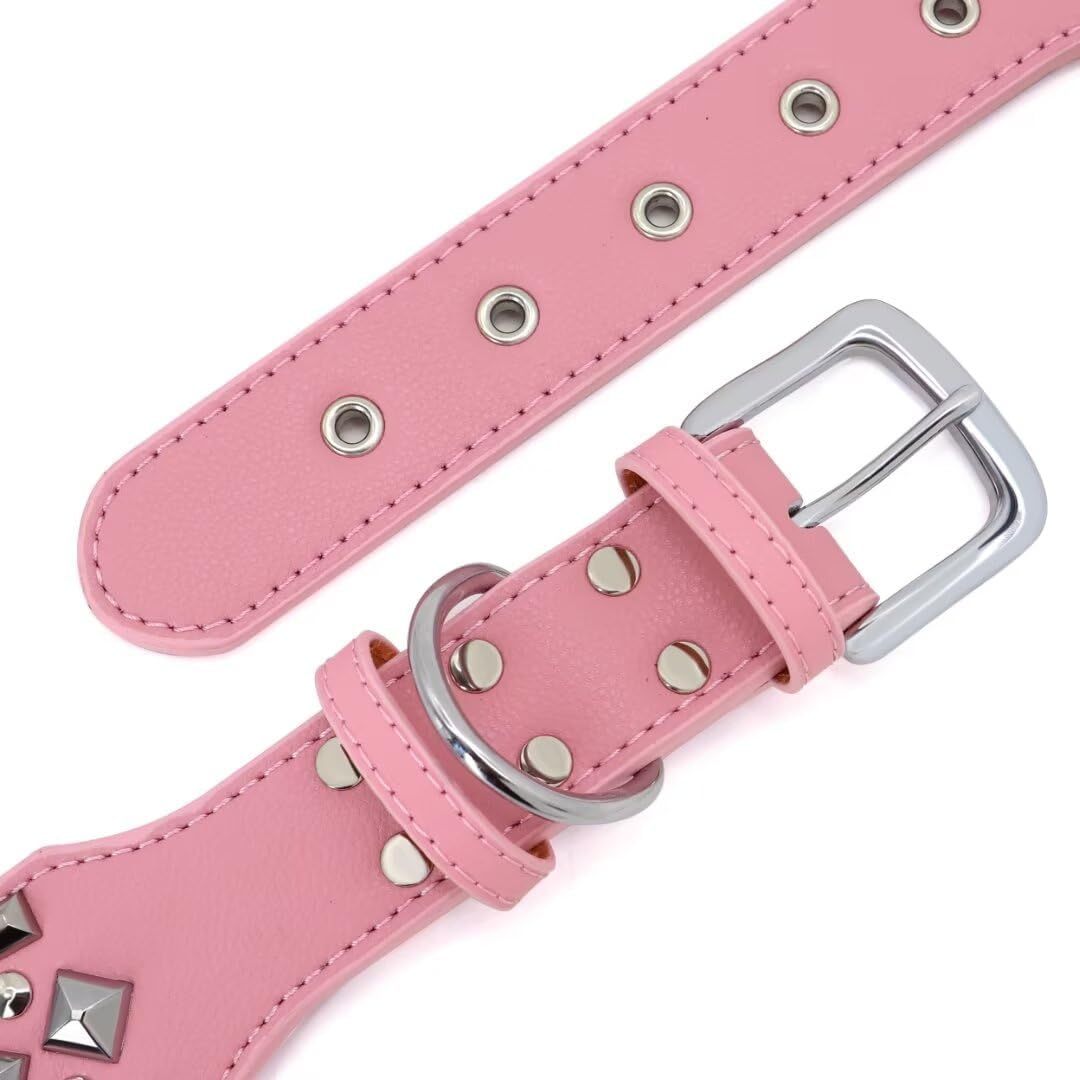 2 inch Wide Studded PU Leather Dog Collars for Medium Dogs, Unique Rivet Design Handmade Luxury Durable Dog Collar 