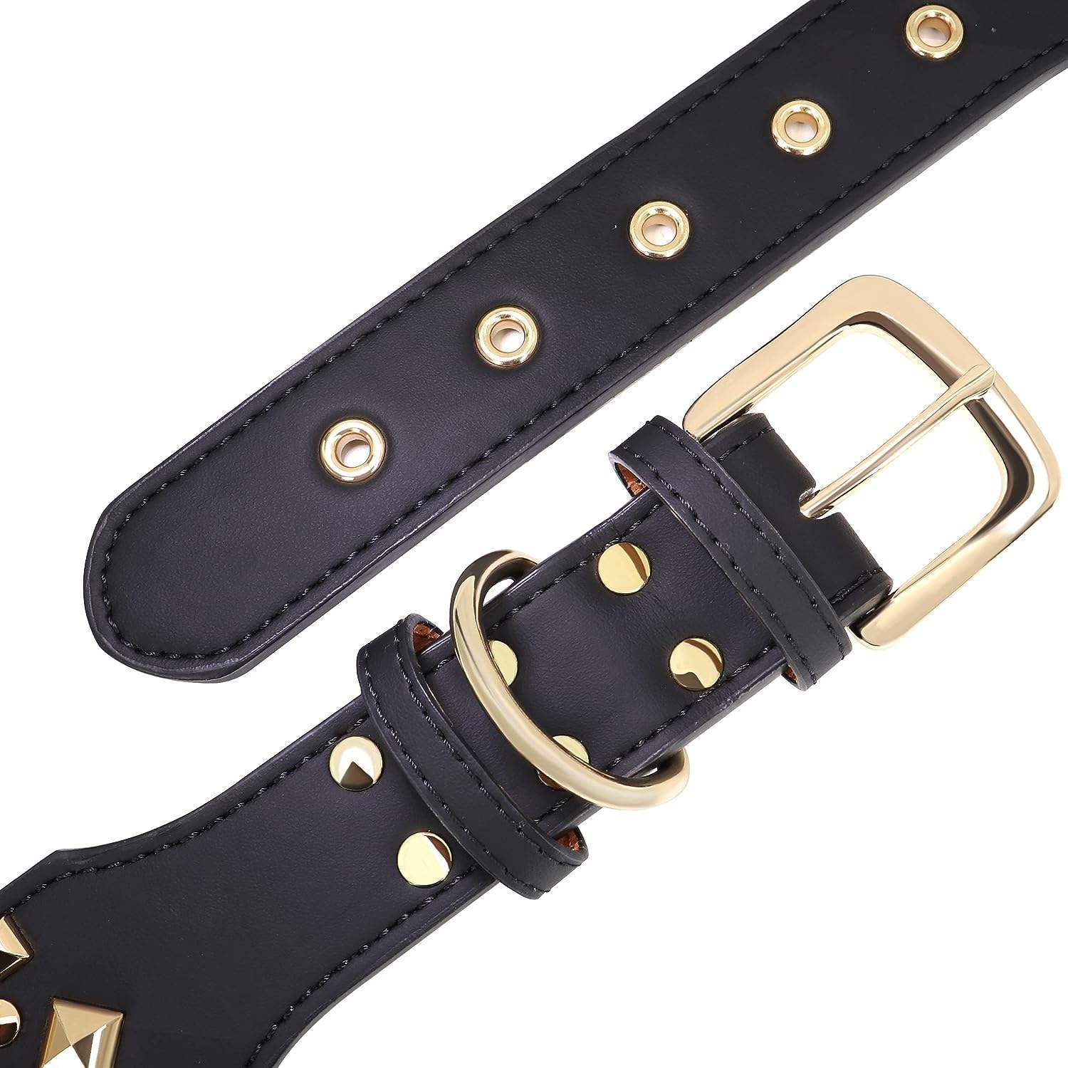 2 inch Wide Studded PU Leather Dog Collars for Medium Dogs, Unique Rivet Design Handmade Luxury Durable Dog Collar 