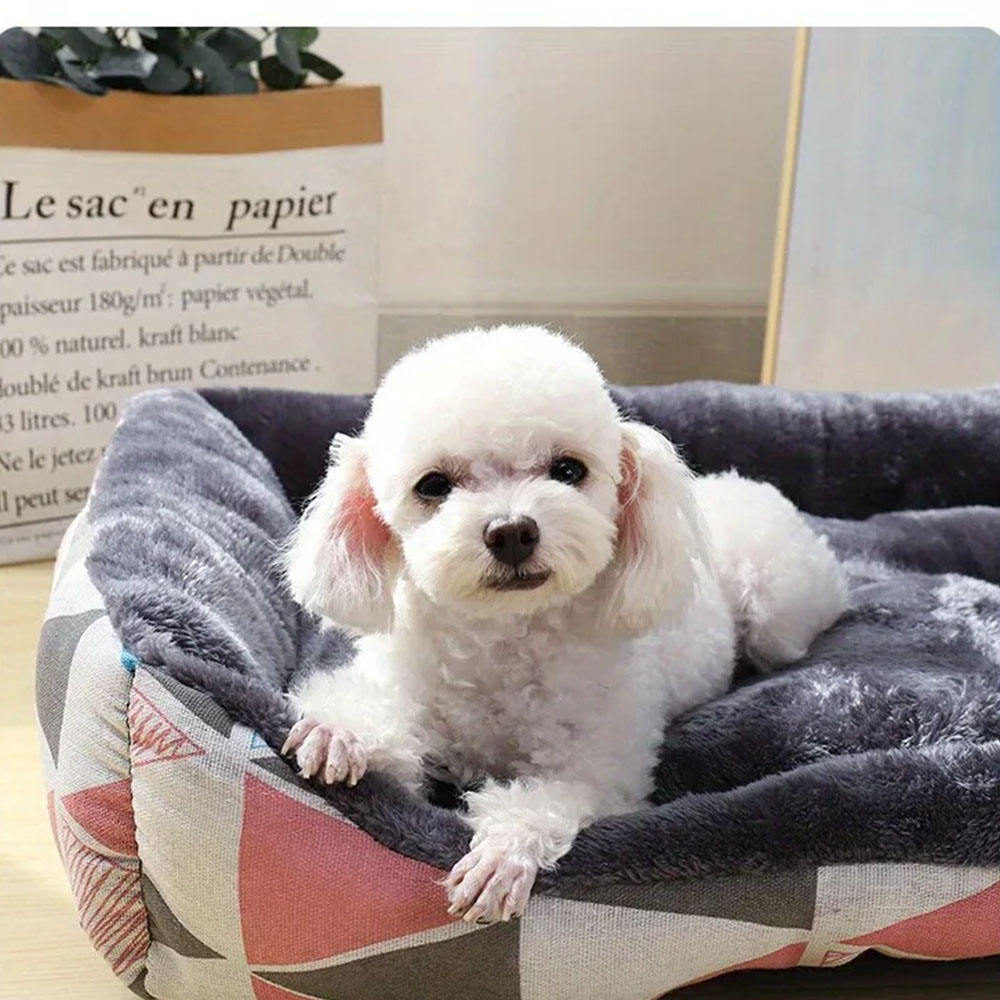 Small Medium Dog Bed with Easy-to-Wash Side Durable Removable Cushion Washable Pet Bed with Animal Pattern