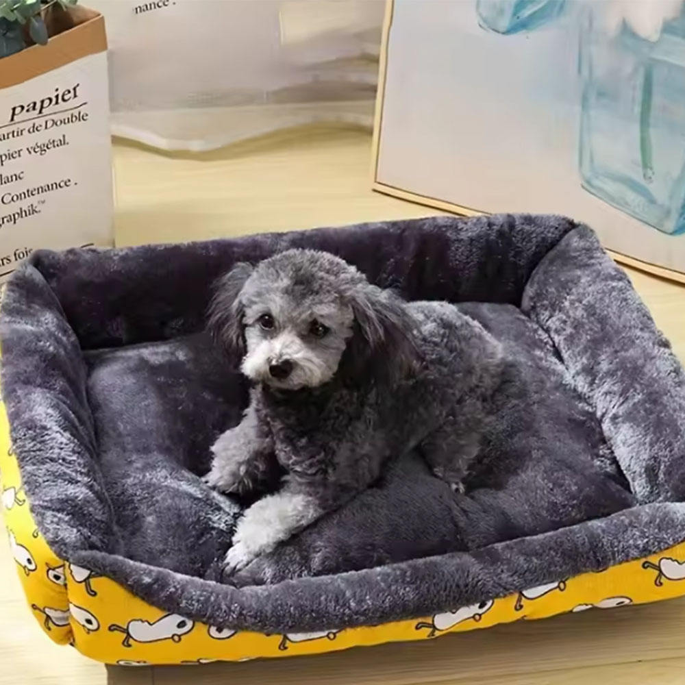 Small Medium Dog Bed with Easy-to-Wash Side Durable Removable Cushion Washable Pet Bed with Animal Pattern