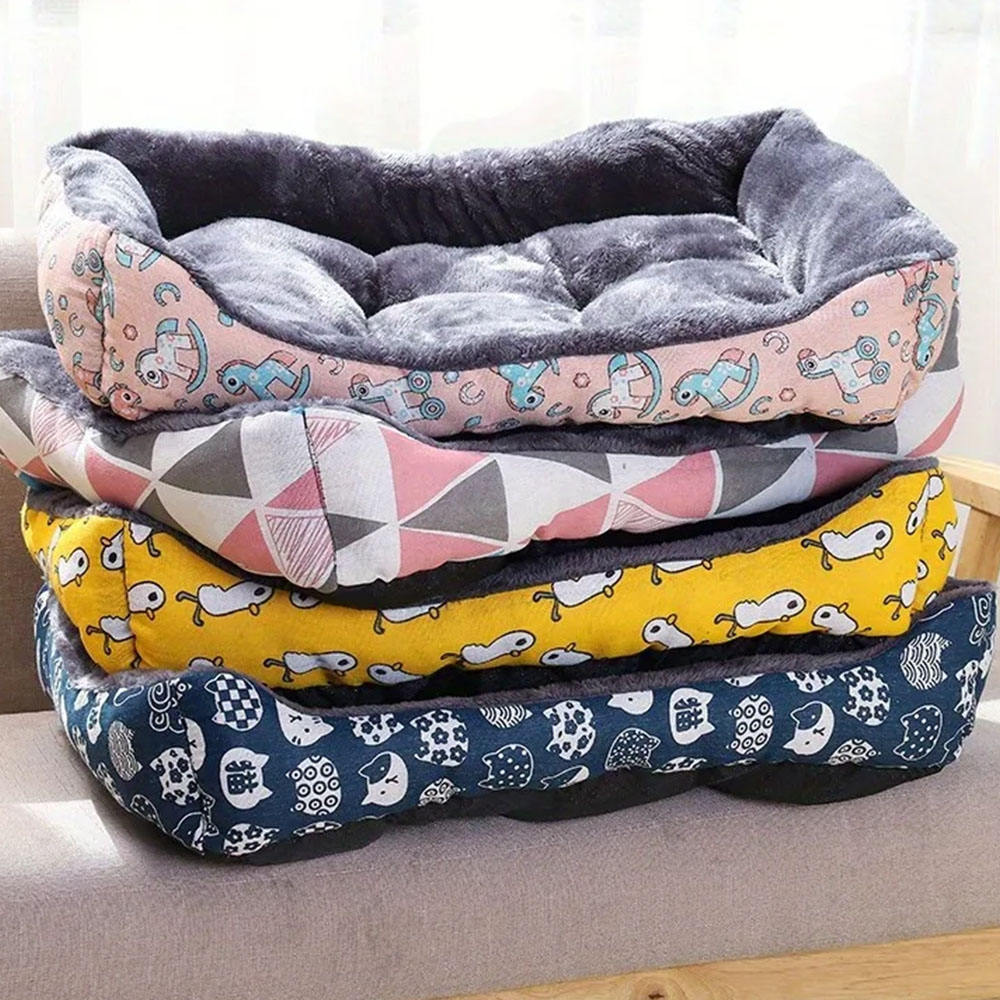 Small Medium Dog Bed with Easy-to-Wash Side Durable Removable Cushion Washable Pet Bed with Animal Pattern