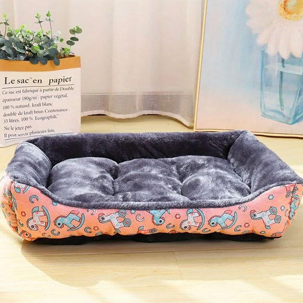 Small Medium Dog Bed with Easy-to-Wash Side Durable Removable Cushion Washable Pet Bed with Animal Pattern
