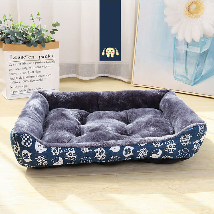 Small Medium Dog Bed with Easy-to-Wash Side Durable Removable Cushion Washable Pet Bed with Animal Pattern