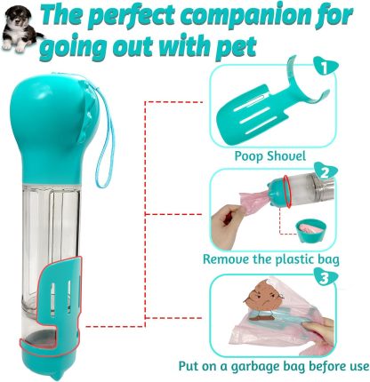 Leak Proof Dog Water Bottle Portable 3 in 1 Pet Water Dispenser with Bowl and Waste Bag Holder for Hiking Travel Car Dog Park Outdoor Easy One Hand Use