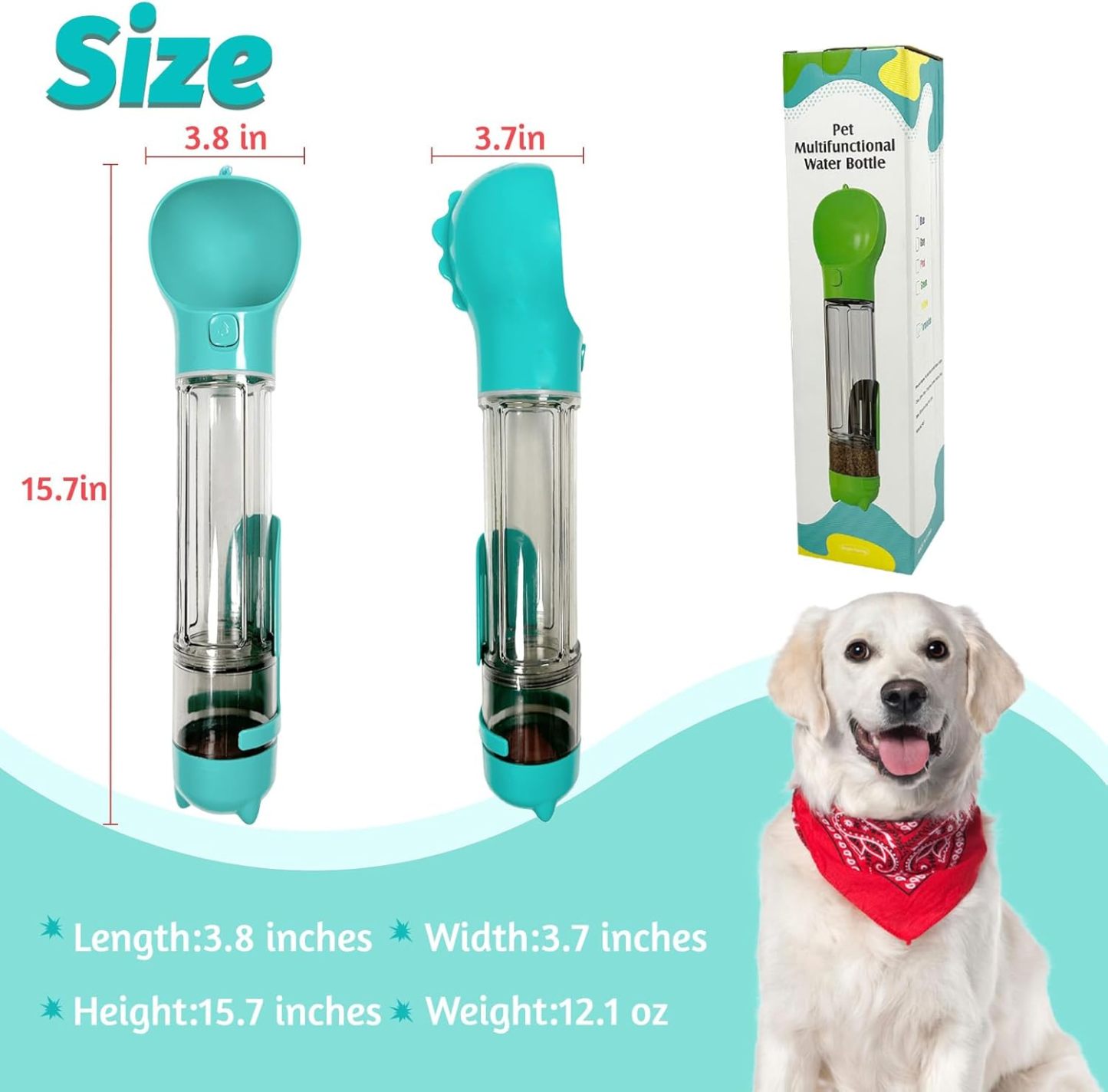 Leak Proof Dog Water Bottle Portable 3 in 1 Pet Water Dispenser with Bowl and Waste Bag Holder for Hiking Travel Car Dog Park Outdoor Easy One Hand Use