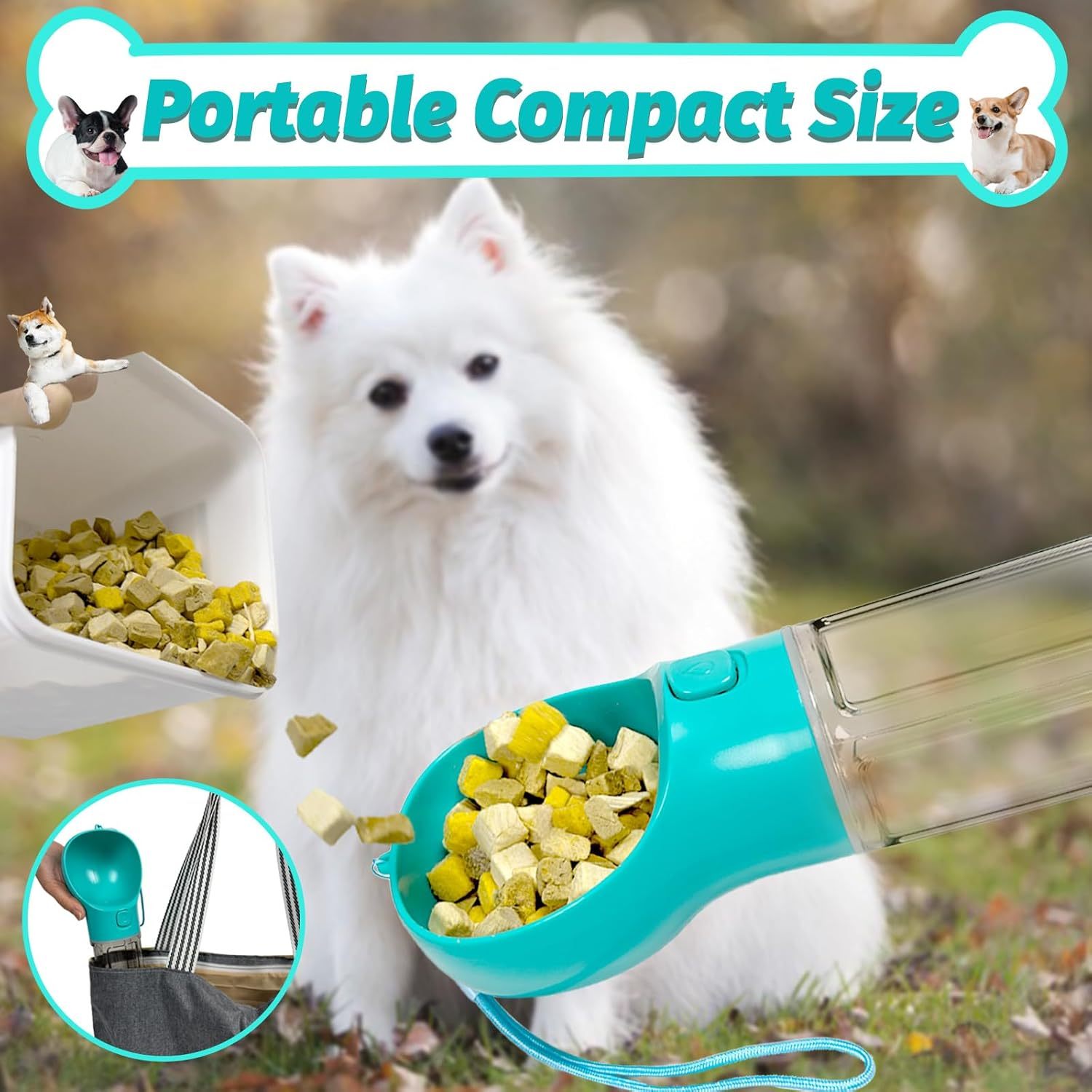 Leak Proof Dog Water Bottle Portable 3 in 1 Pet Water Dispenser with Bowl and Waste Bag Holder for Hiking Travel Car Dog Park Outdoor Easy One Hand Use