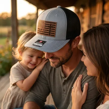 Man Of God Husband Dad Trucker Hat Leather Patch Trucker Hat Christian Father's Day Gift
