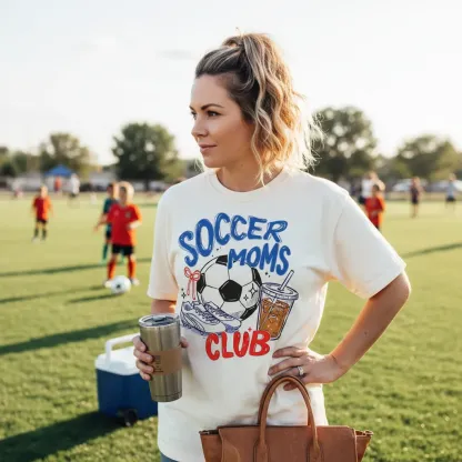 Soccer Moms Club T-Shirt Trendy Gameday Doodle Tee Sports Mom Gifts
