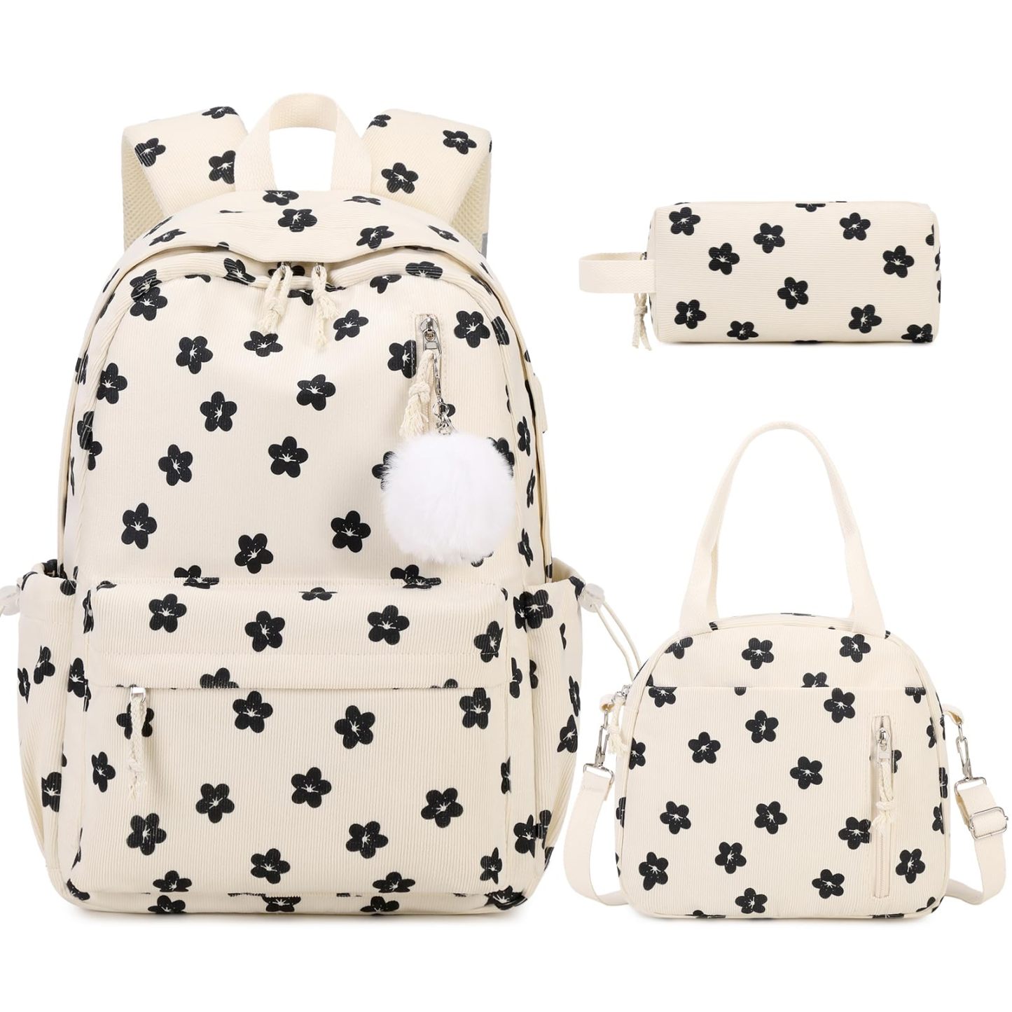 Corduroy Backpack with Lunch Bag and Pencil Pouch for Teen Kids 