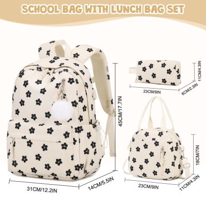 Corduroy Backpack with Lunch Bag and Pencil Pouch for Teen Kids 