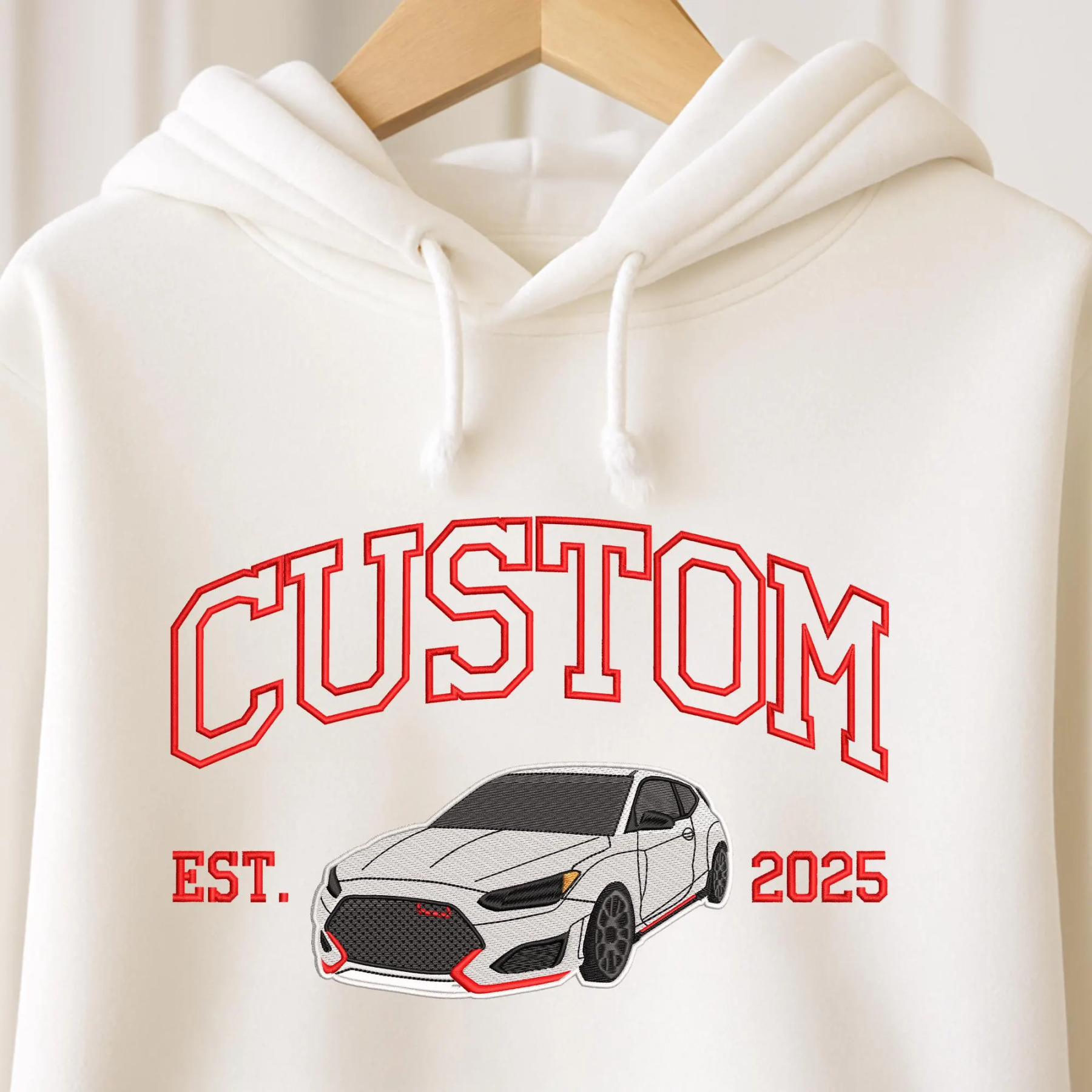 Custom Embroidered Hoodie with Car Photo for Car Lover