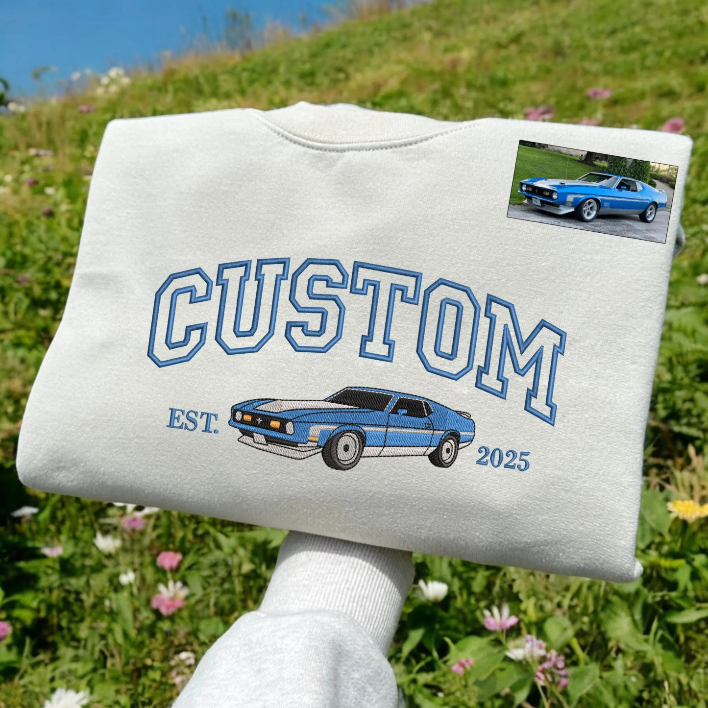 Custom Embroidered Car Photo Hoodie for Car Lover