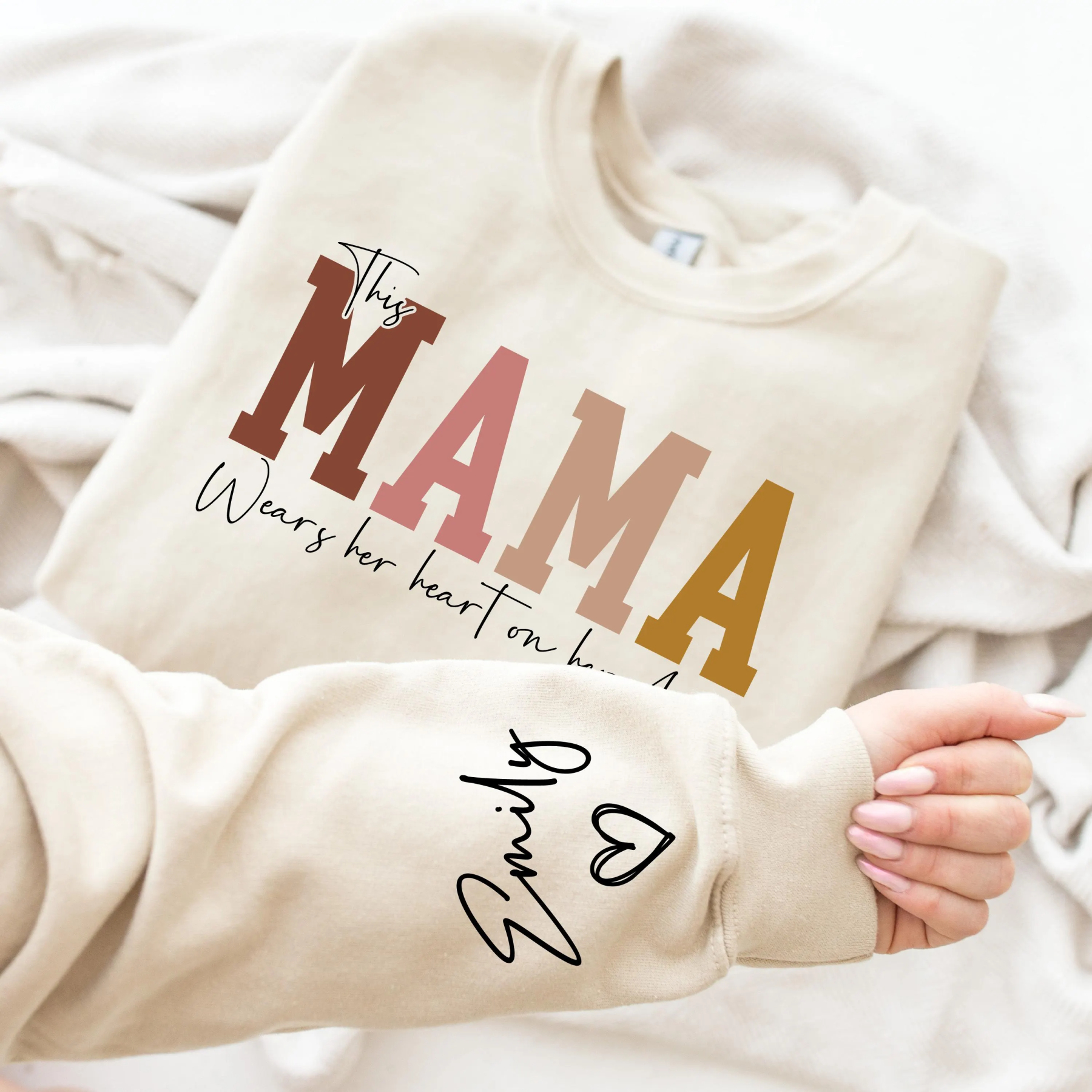 Personalized Wear Heart On Sleeve Sweatshirt for Mom