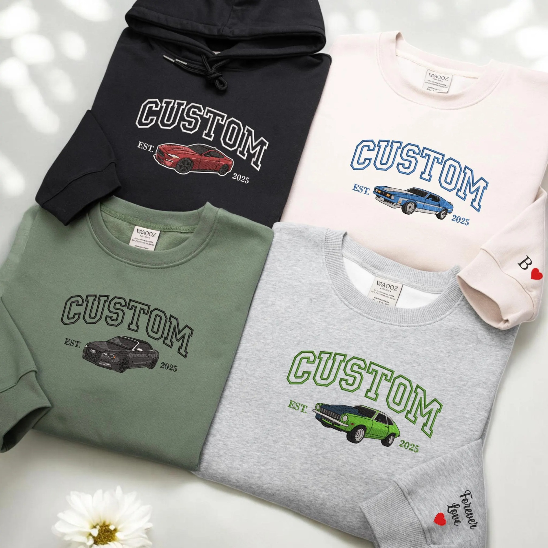 Custom Embroidered Car Photo Hoodie for Car Lover