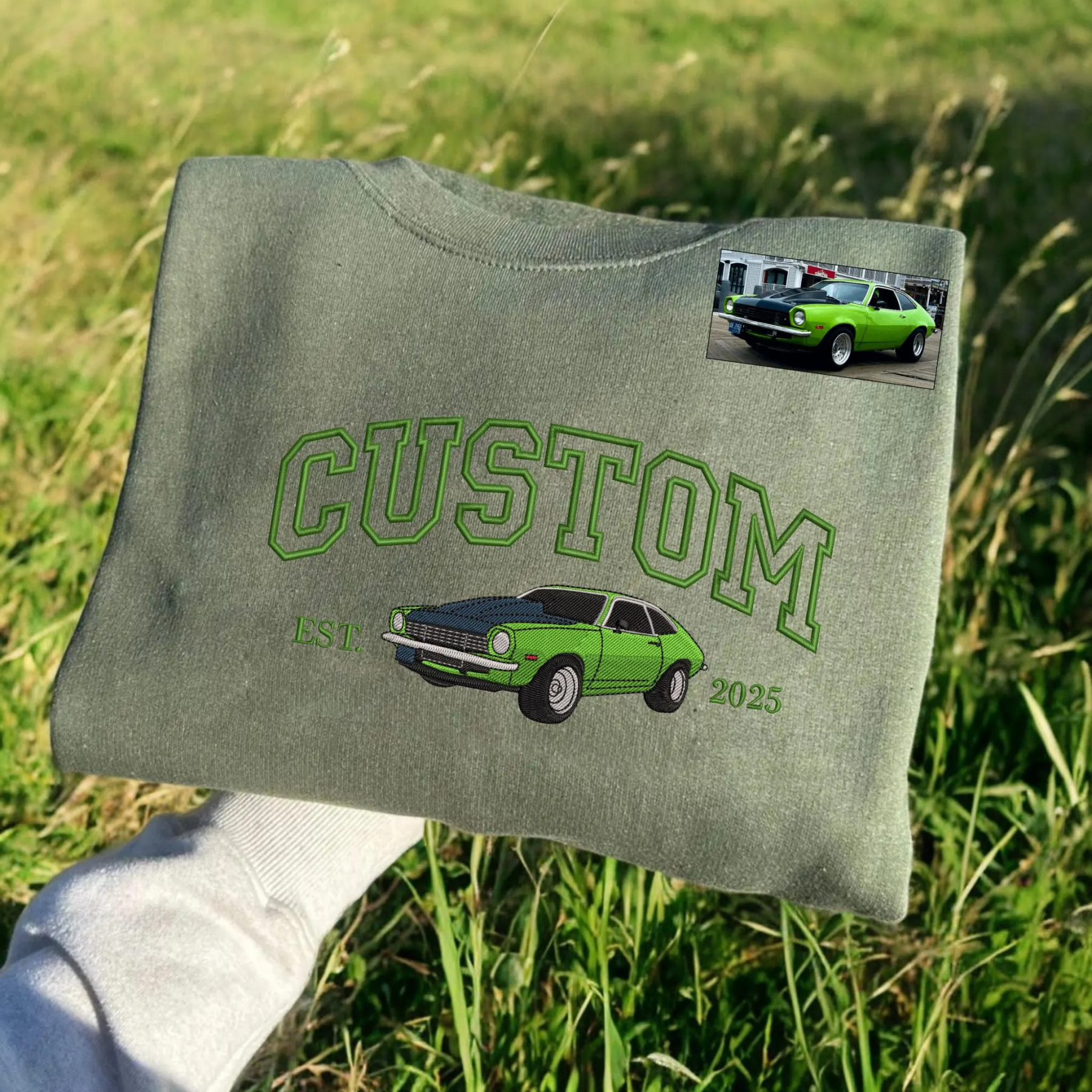 Custom Embroidered Car Photo Hoodie for Car Lover