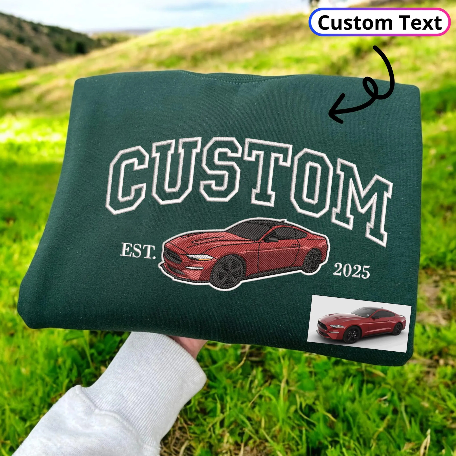 Custom Embroidered Car Photo Hoodie for Car Lover