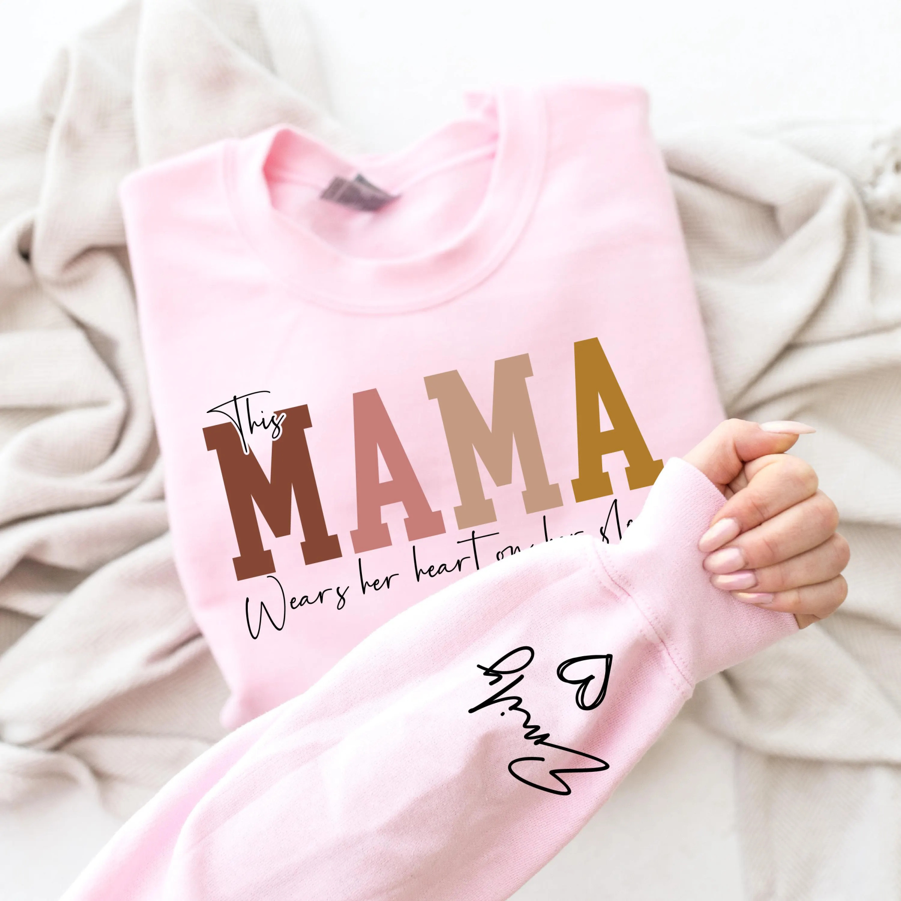 Personalized Wear Heart On Sleeve Sweatshirt for Mom