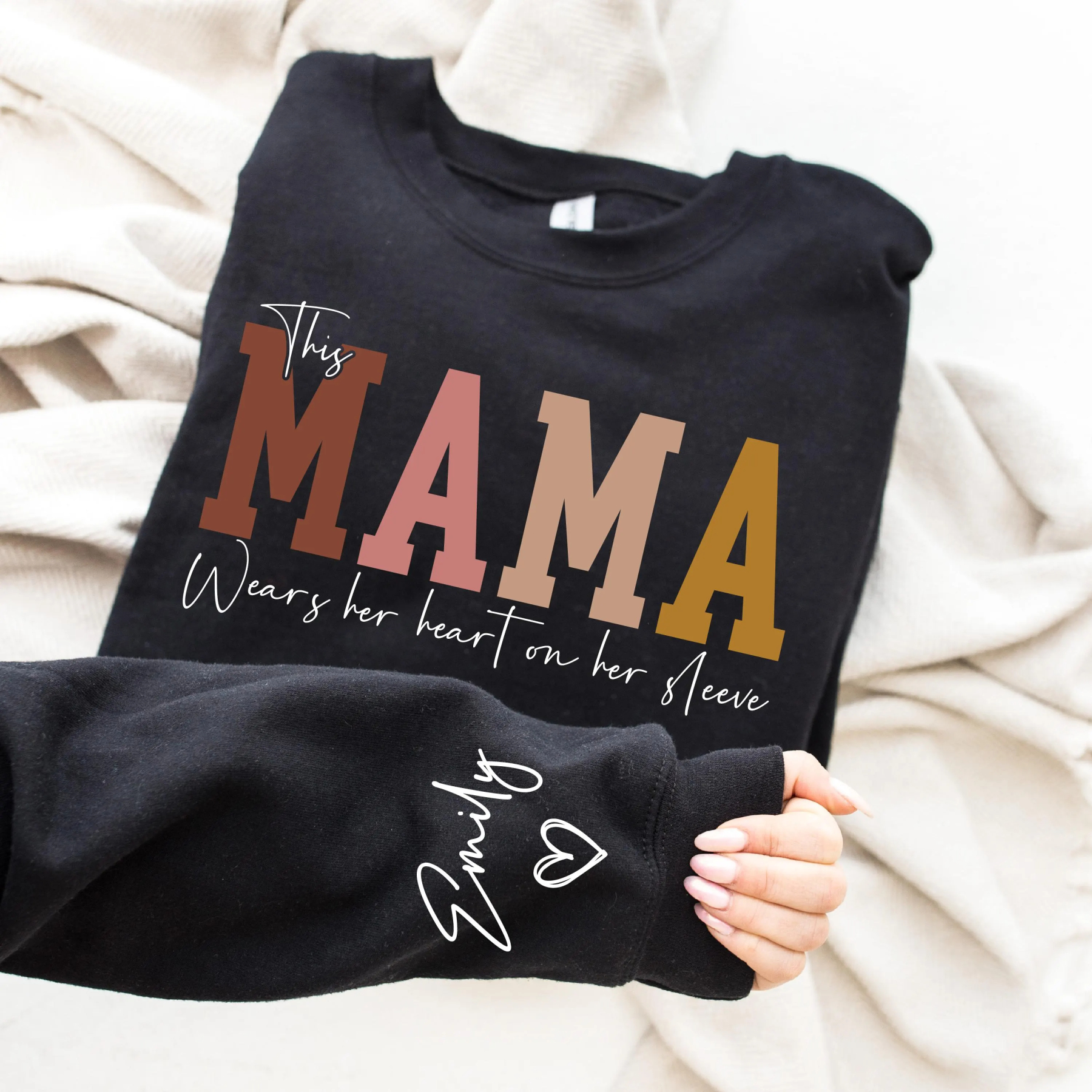 Personalized Wear Heart On Sleeve Sweatshirt for Mom