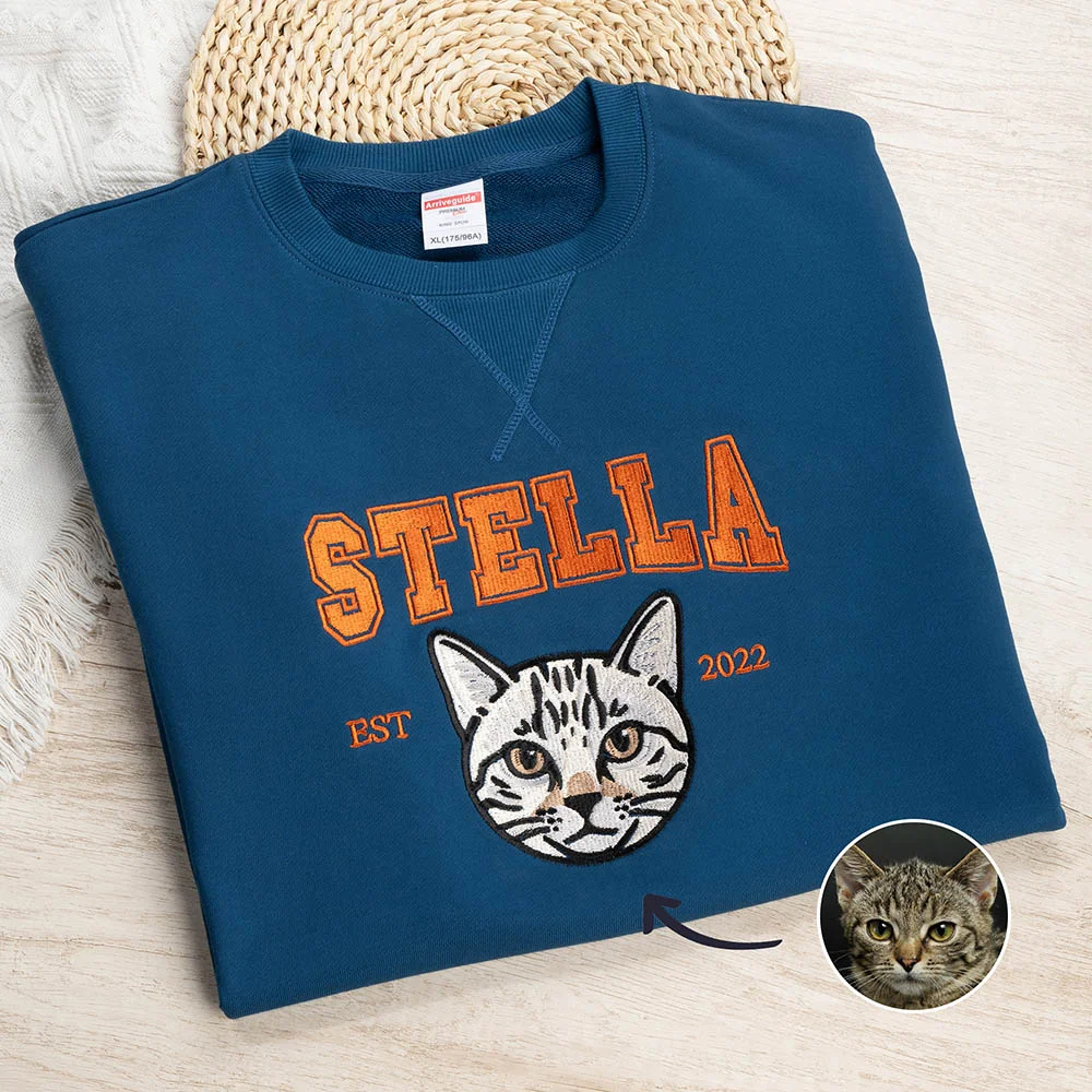 Custom Embroidered Pet Portrait Sweatshirt for Pet Lover