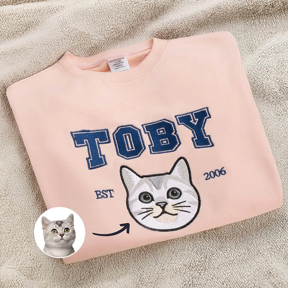 Custom Embroidered Pet Portrait Sweatshirt for Pet Lover