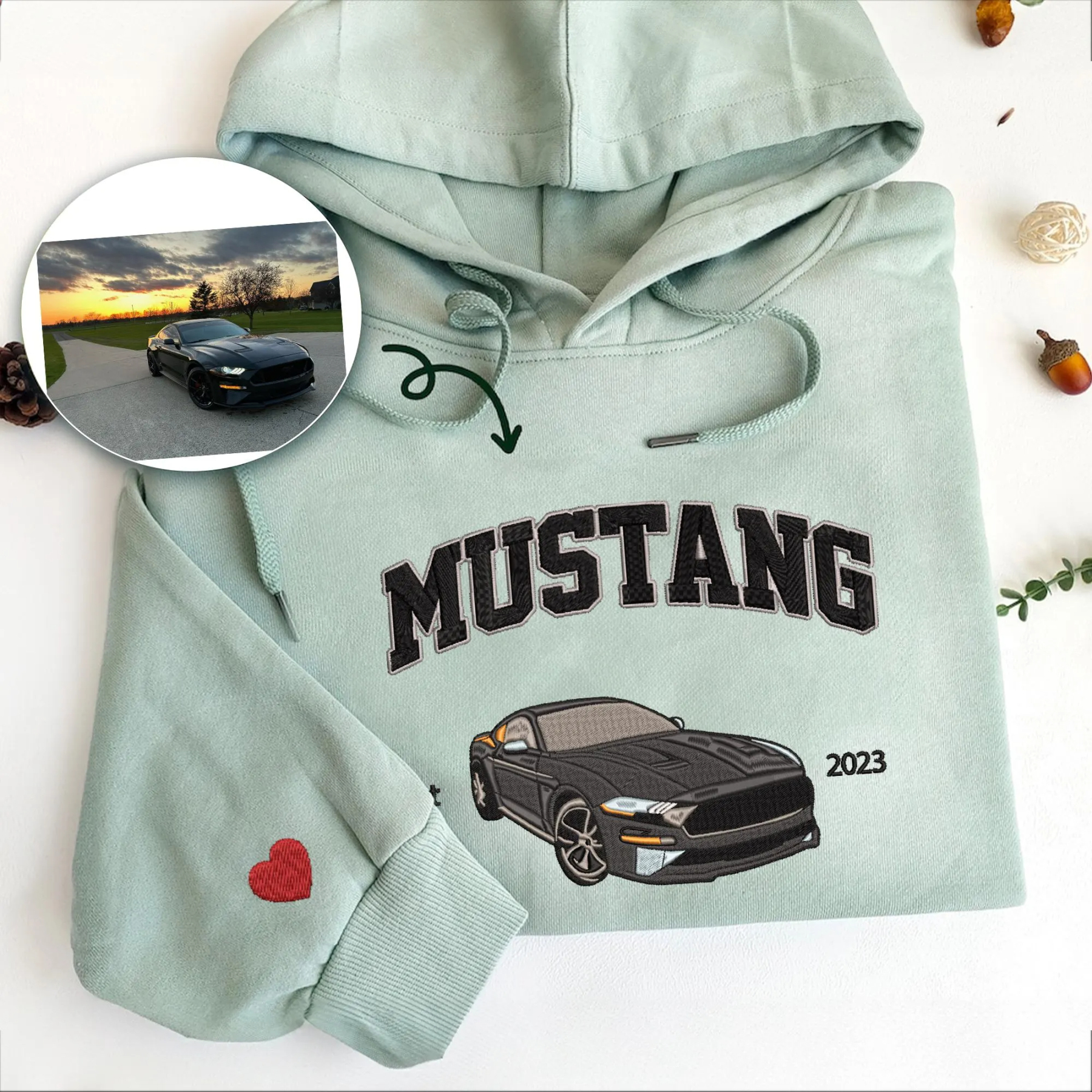 Custom Embroidered Car Photo Hoodie Sweatshirt for Car Lover