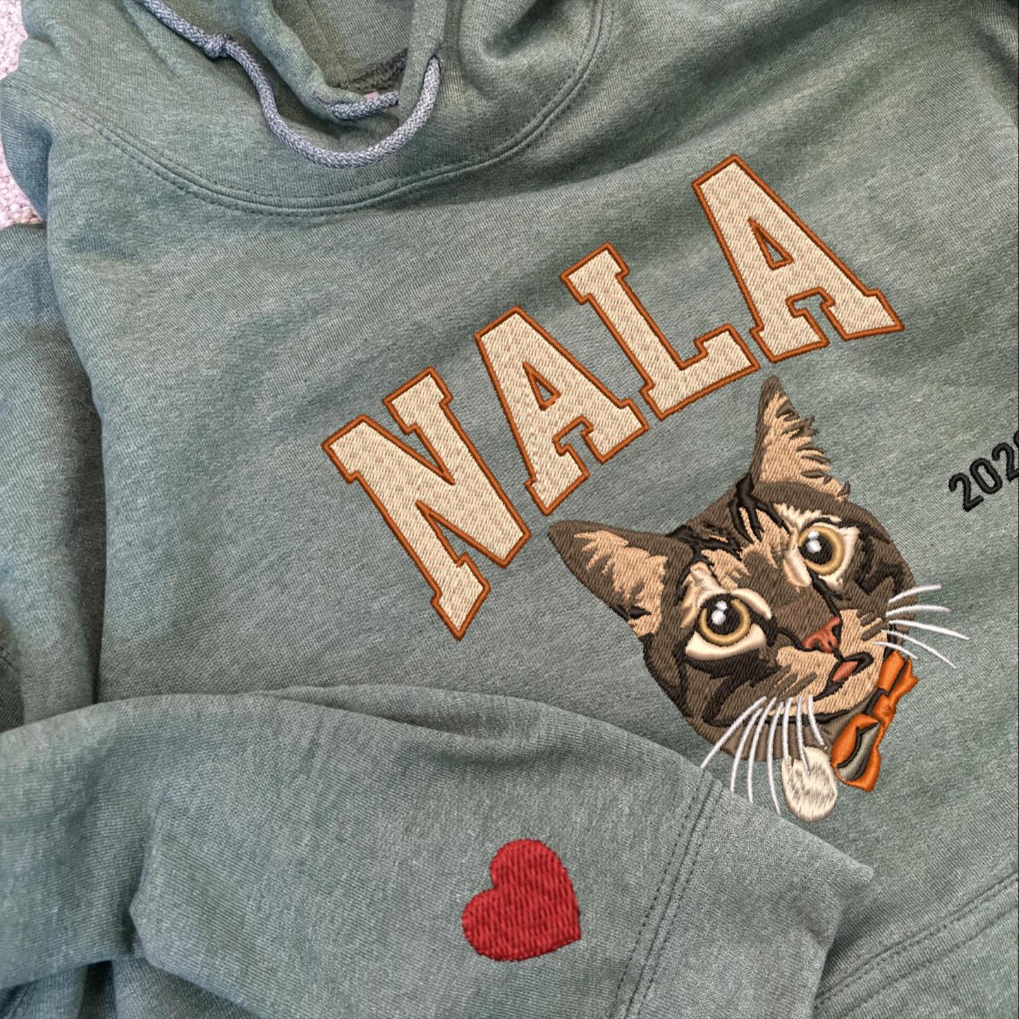 Custom Embroidered Sweatshirt With Pet Face Photo