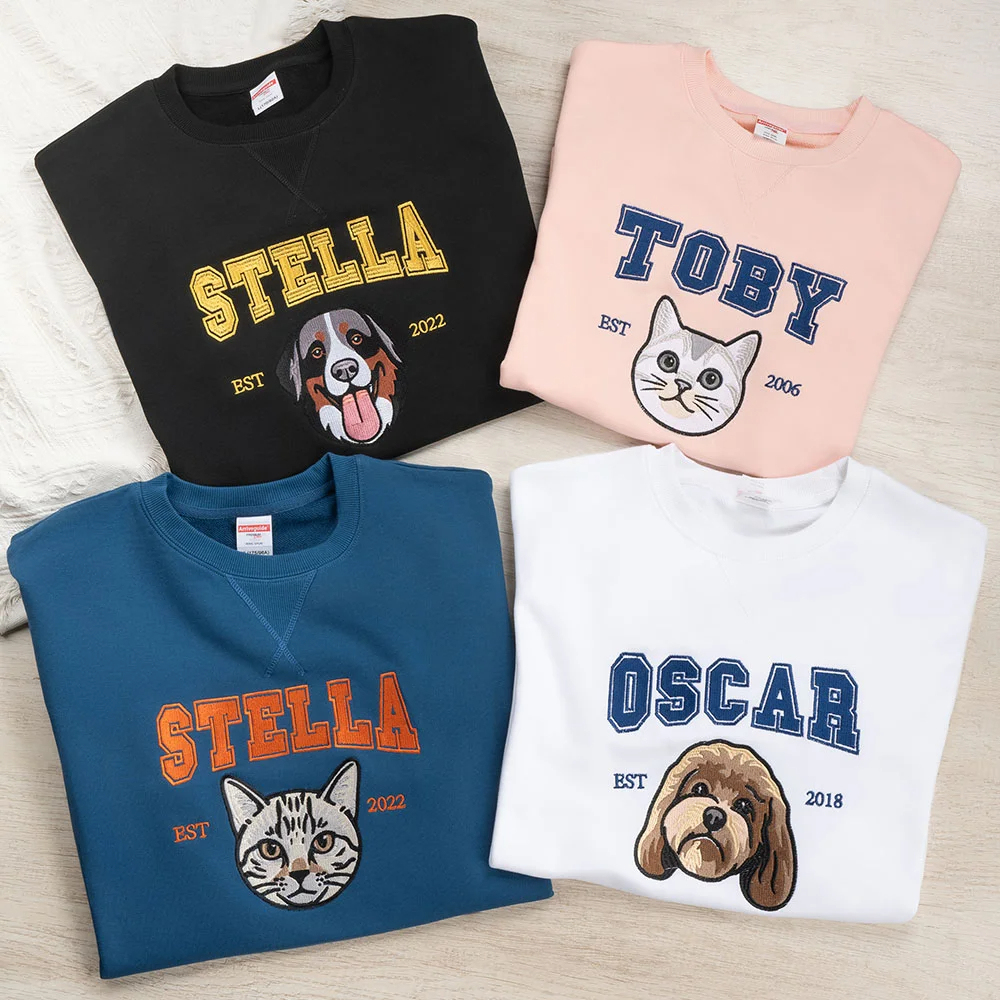 Custom Embroidered Pet Portrait Sweatshirt for Pet Lover