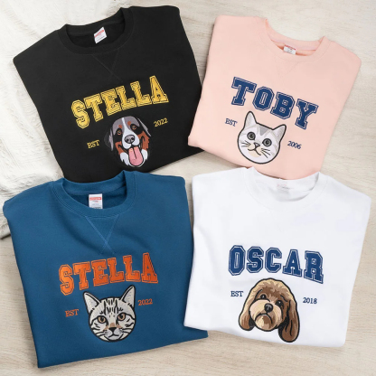 Custom Embroidered Pet Portrait Sweatshirt for Pet Lover