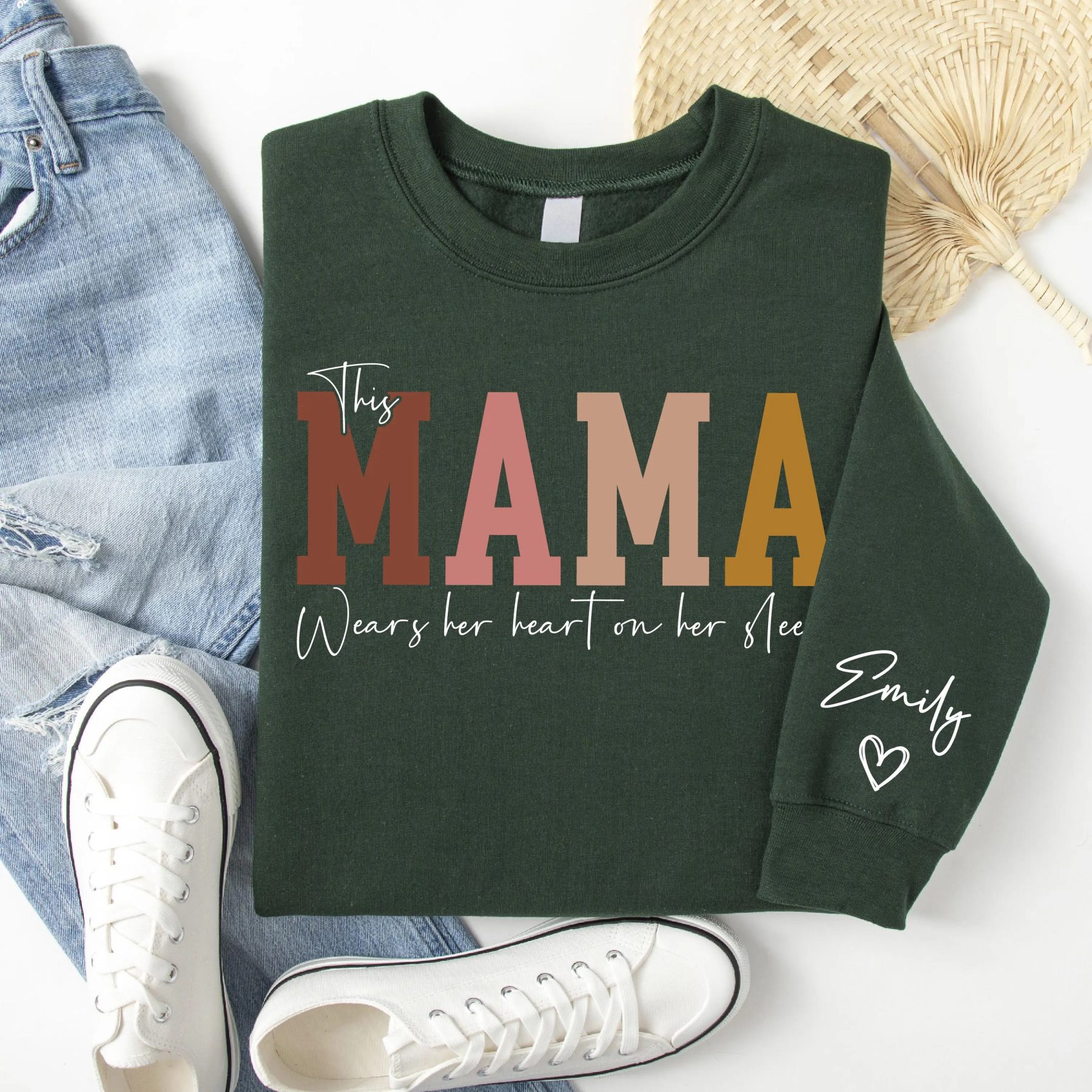 Personalized Wear Heart On Sleeve Sweatshirt for Mom