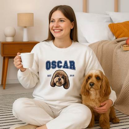 Custom Embroidered Pet Portrait Sweatshirt for Pet Lover