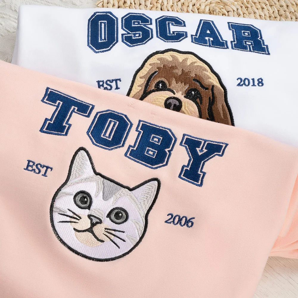 Custom Embroidered Pet Portrait Sweatshirt for Pet Lover